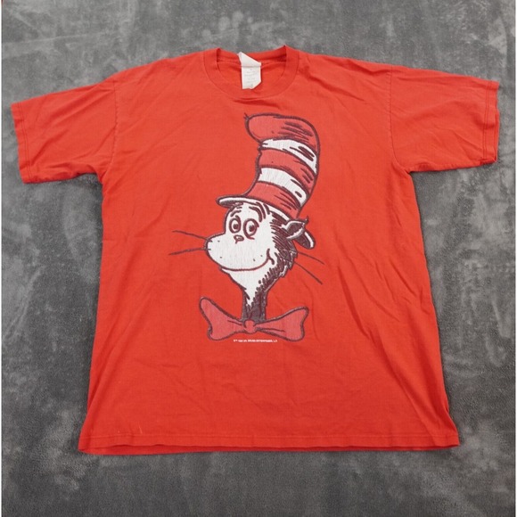 Vintage 90s Dr Seuss‎ Cat In The Hat T-Shirt  Adult Large Red Suess Wear Print - Picture 1 of 9